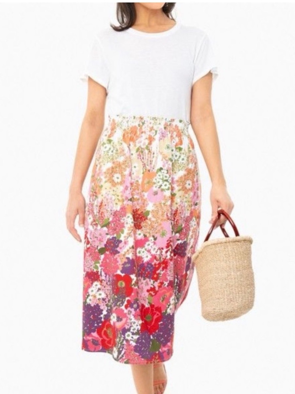 Tuckernuck Cece Cotton floral midi skirt elastic waist Size L - Picture 2 of 6